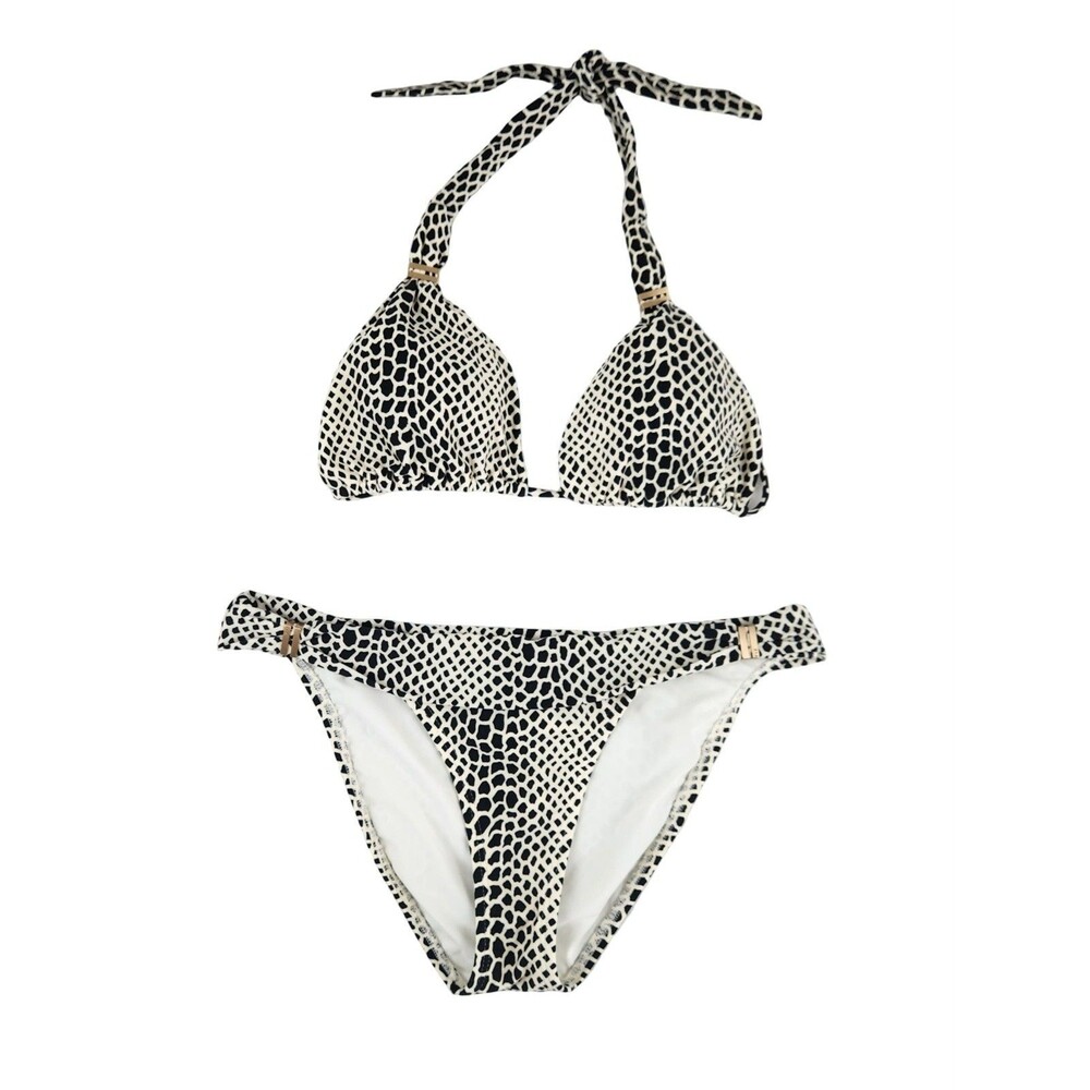 Vix Paula Hermanny Bia Triangle Bikini Set Womens M Black White Animal Print EUC